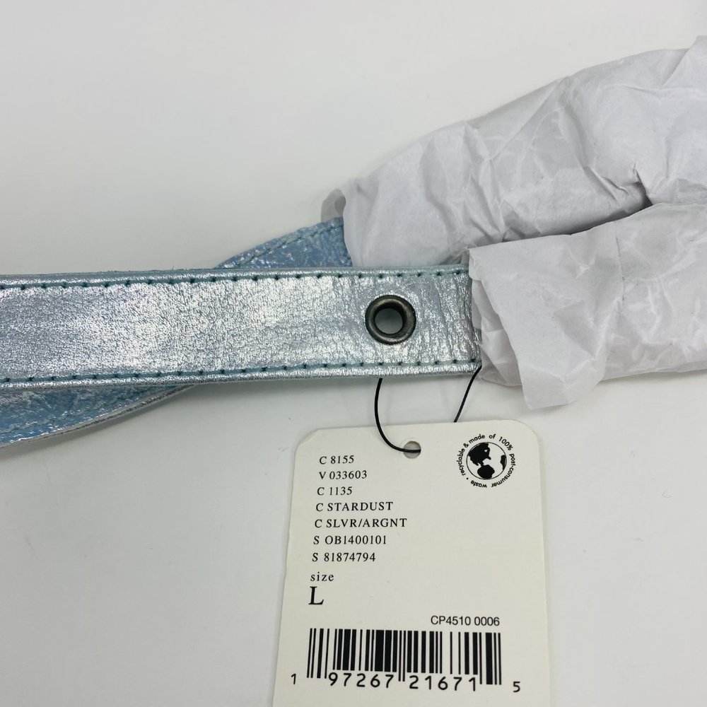 Free People Leather Harness NWT L | Stardust Blue Metallic Adjustable Buckle - Picture 3 of 8